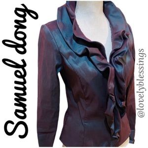 Vintage Ruffle Blouse Designer Cocktail Jacket Iridescent Samuel Dong Size Small